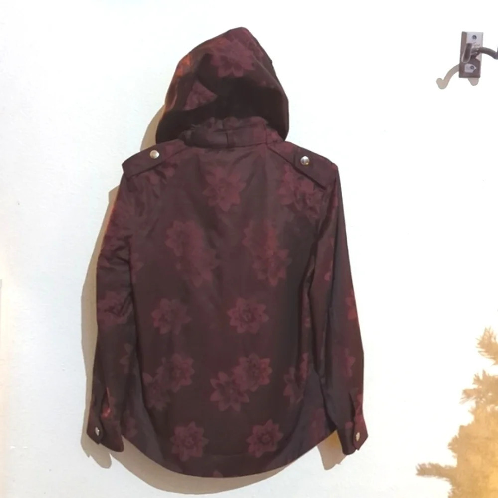 New Coach jacquard floral print leather trim parka‎ Rain jacket size small - Picture 9 of 14